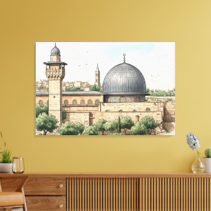 Al-Aqsa-Moschee Wasserfarben Kunst Druck  Leinwanddruck