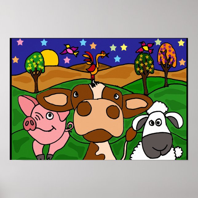 AL- Barnyard Animals Folk Art Poster (Vorne)