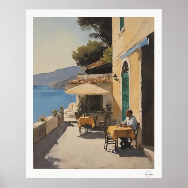 Al-Fresco-Meeresblick-Dinieren-Ölgemälde Poster (Vorne)