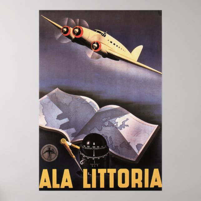 ALA LITTORIA Airlines Italy Retro Travel Poster Ad (Vorne)
