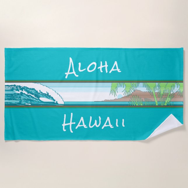 Ala Moana Diamond Head Hawaiian Surf Sign - Aqua Strandtuch (Vorderseite)