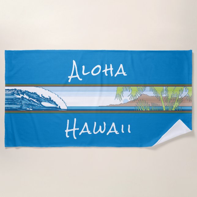 Ala Moana Diamond Head Hawaiian Surf Sign - Blau Strandtuch (Vorderseite)