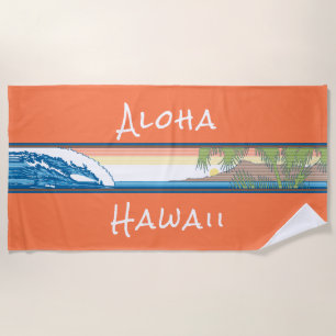Ala Moana Diamond Head Hawaiian Surf Sign - Orange Strandtuch