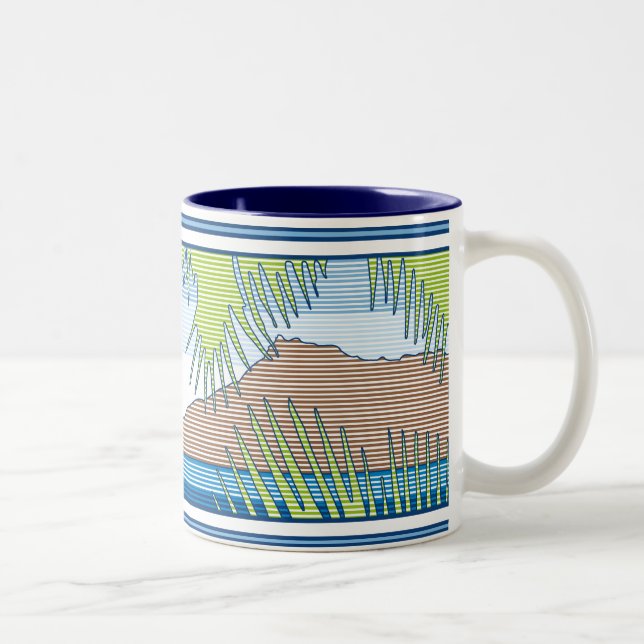 Ala Moana Diamond Head Hawaiian Surf Sign Zweifarbige Tasse (Rechts)