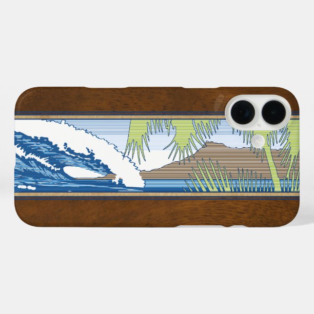 Ala Moana Hawaiian Imitate Koa Wood Surf Sign Case (Rückseite (Horizontal))