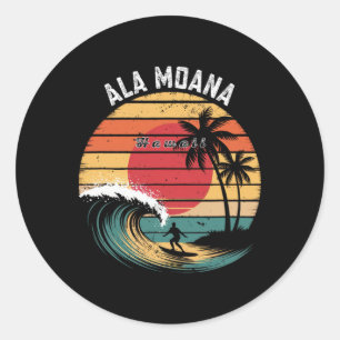 Ala Moana Strand Hawaii Strand Surfen Runder Aufkleber