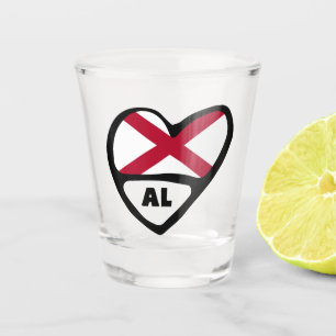Alabama, AL State Flag in Heart Shot Glass Schnapsglas