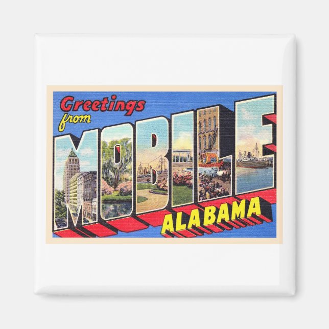 Alabama AL Vintager Großbuchstabe Postkarte 1 Magnet (Vorne)
