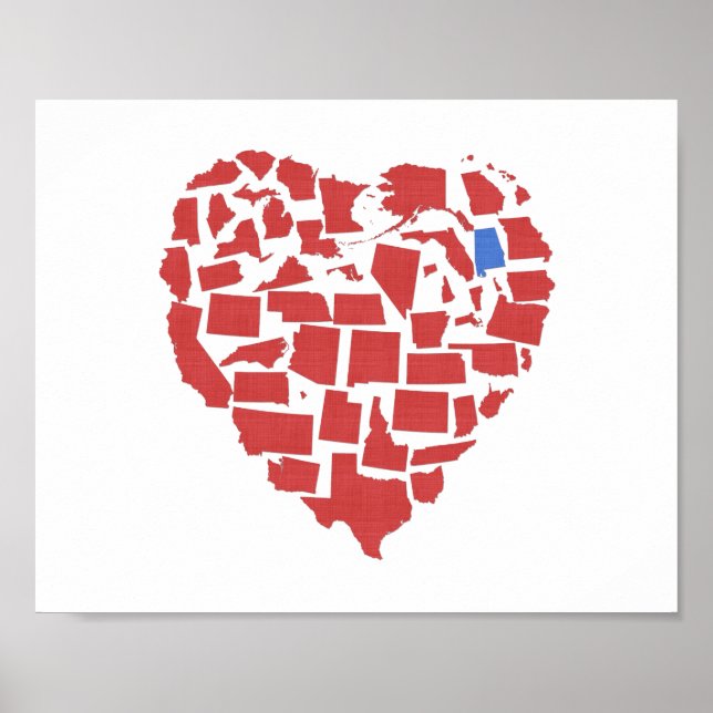 Alabama American Staaten Heart Mosaic Red Poster (Vorne)