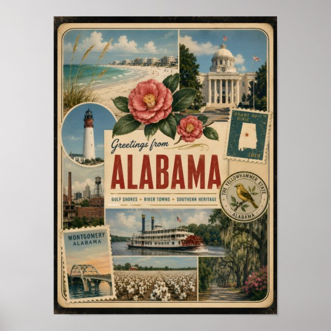 Alabama Authentischer Vintage-Stil Poster (Vorne)