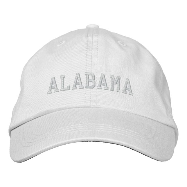 Alabama bestickte, einfache, anpassbare Cap White Bestickte Baseballkappe (Vorderseite)