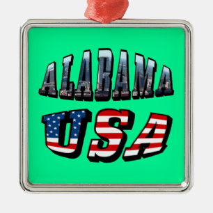 Alabama Bild und USA-Flagge-Schriftart Silbernes Ornament