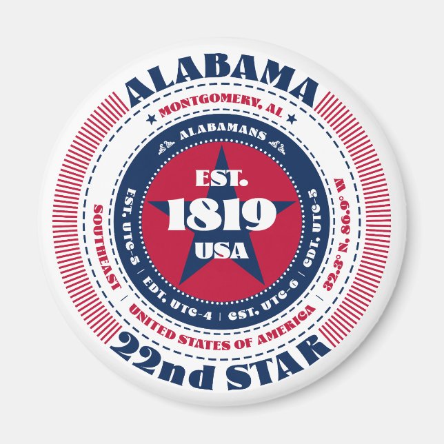 Alabama Circle Typografy Souvenir Magnet (Vorne)