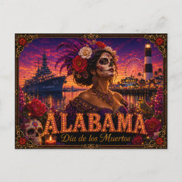Alabama Día de los Muertos Retro Postkarte