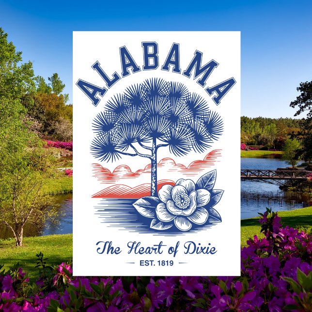 Alabama Est 1819 Minimale Natur Das Herz von Dixie Postkarte (Alabama Est 1819 Minimal Nature The Heart of Dixie Postcard)