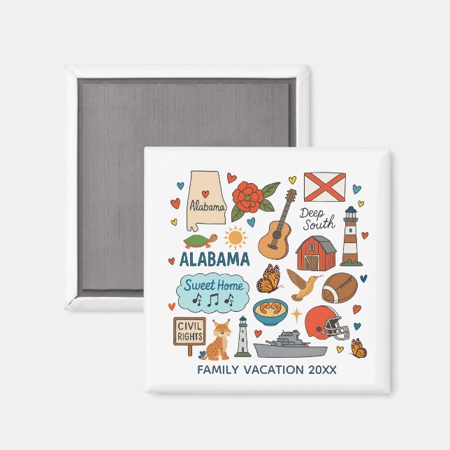 Alabama Family Trip Keepsake Personalized Magnet (Vorderseite/Rückseite)