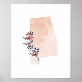 Alabama Floral Watercolor Staat Poster