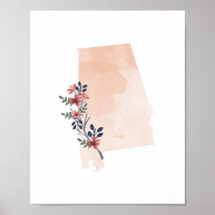 Alabama Floral Watercolor Staat Poster