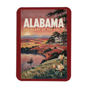 Alabama-Flussboot-Illustration Reise Kunst Vintage Magnet