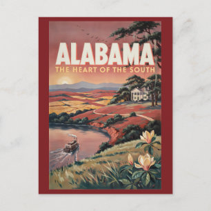 Alabama-Flussboot-Illustration Reise Kunst Vintage Postkarte