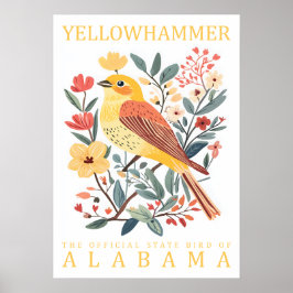 Alabama Gelbfink Staat Vogel Botanisch Vintage Poster