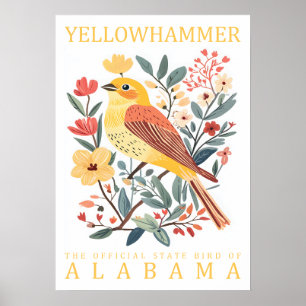Alabama Gelbfink Staat Vogel Botanisch Vintage Poster