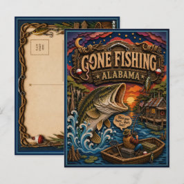 Alabama Gone Fishing Schwarzbarsch Postkarte