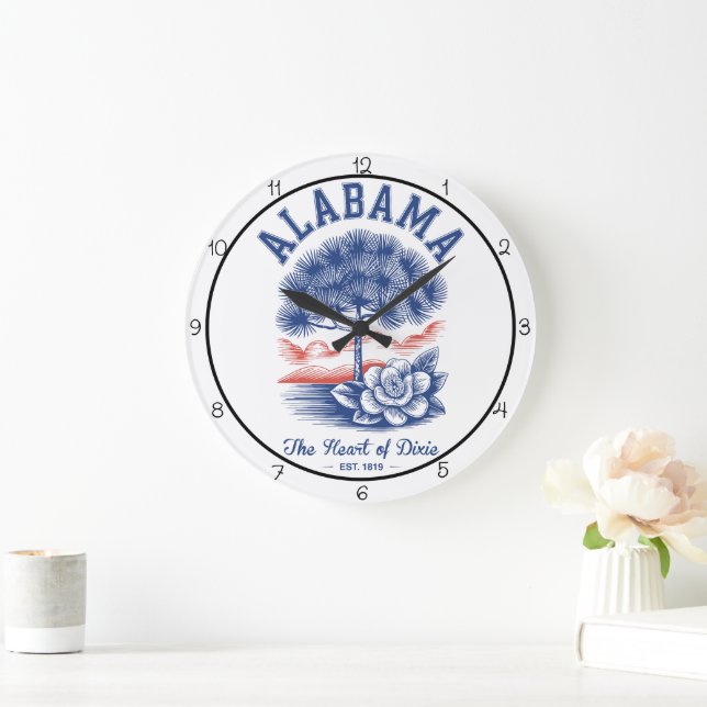 Alabama Heart Dixie  Große Wanduhr (Zuhause)