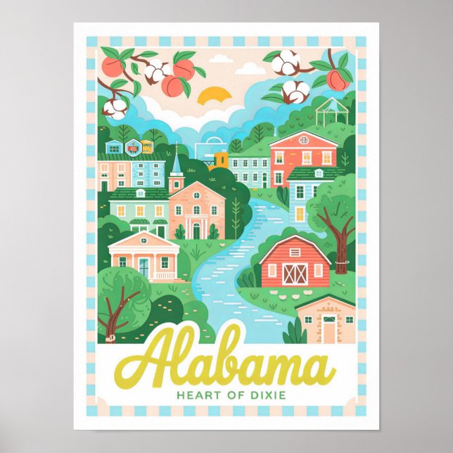 Alabama Herz von Dixie USA Summer Travel Poster (Vorne)