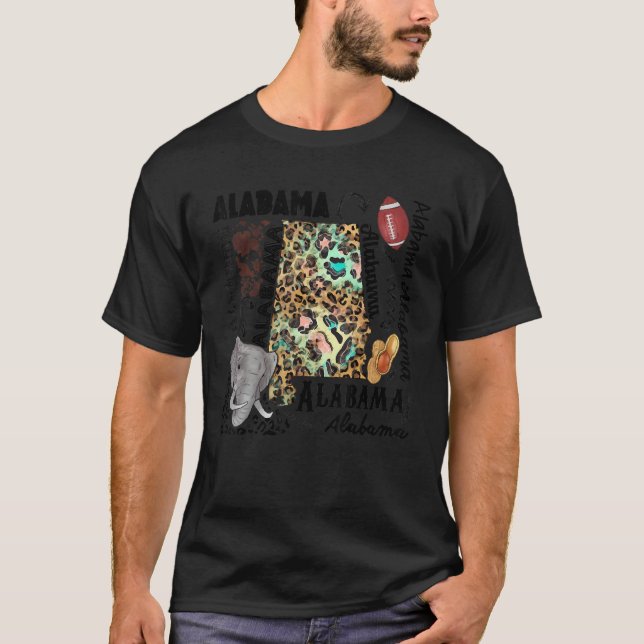 Alabama Karte, Leopard Flag Karte Souvenirs für Mä T-Shirt (Vorderseite)