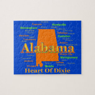 Alabama-Karten-Silhouette-Pop-Kunst Puzzle