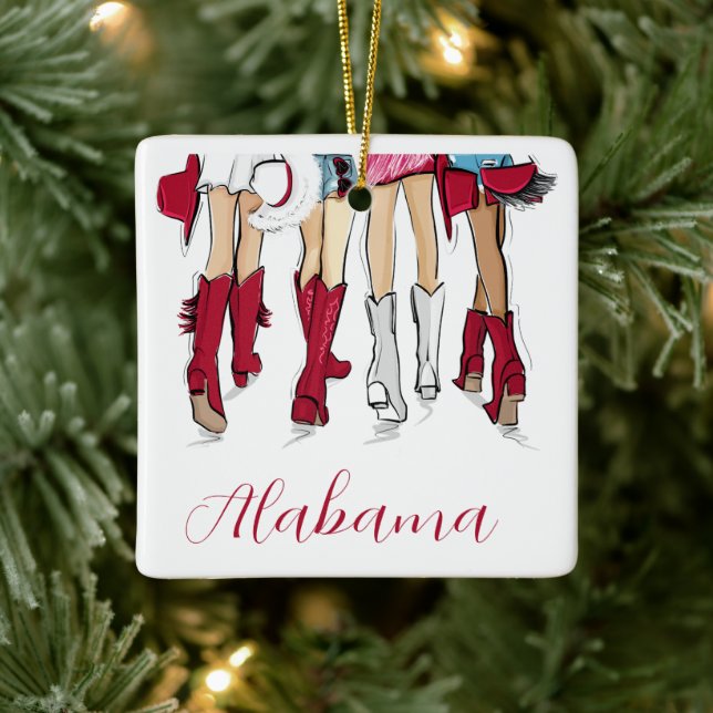 Alabama Ladies Tailgating Red Cowboy Boots Hats Keramikornament (Baum)