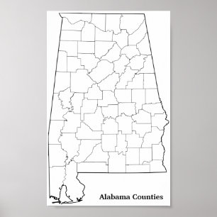 Alabama Landkreises Blank Kontur Map Poster