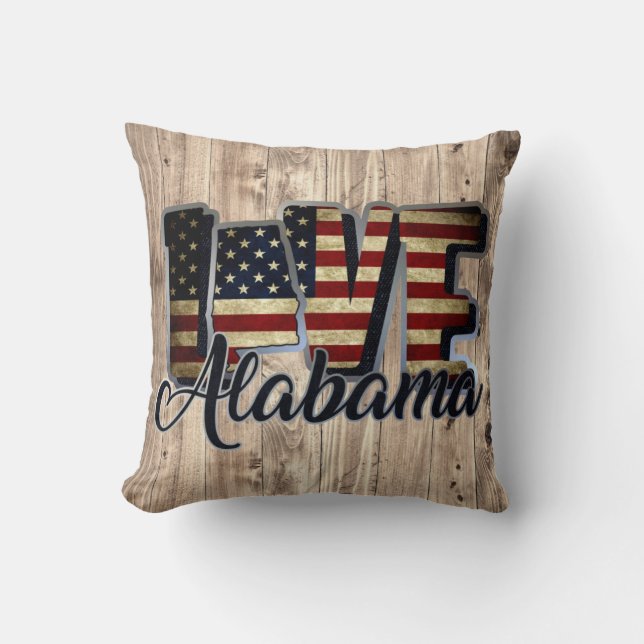 Alabama Liebe American Flag Star und Streifen Kissen (Vorderseite)