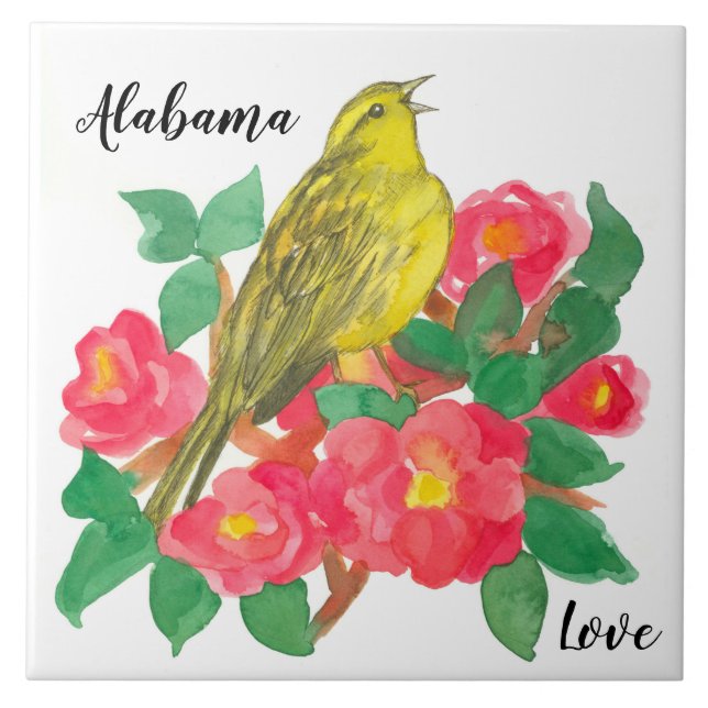 Alabama Liebe Yellowhammer Camellia Blume Fliese (Vorderseite)