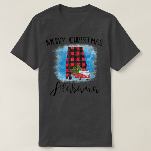 Alabama Merry Christmas Truck Buffalo Karierte Wei T-Shirt (Design vorne)