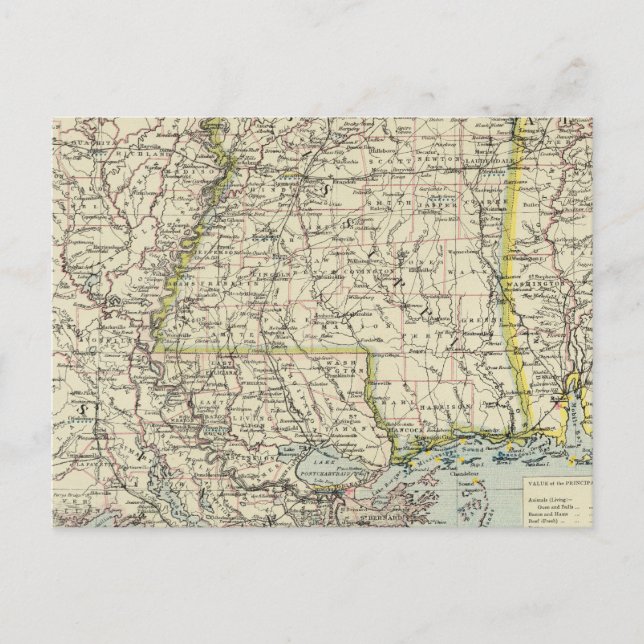 Alabama, Mississippi, Louisiana, Arkansas Postkarte (Vorderseite)