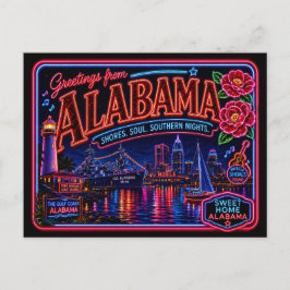 Alabama Neon State Retro Vintage Postkarte