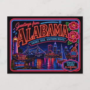 Alabama Neon State Retro Vintage Postkarte