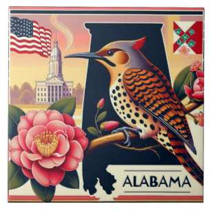 Alabama Northern Flicker Bird & Camellia Blume Fliese