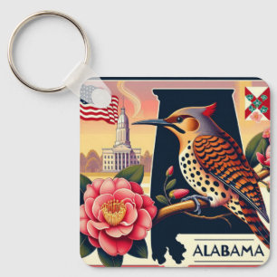 Alabama Northern Flicker Bird & Camellia Blume Schlüsselanhänger