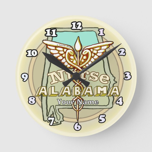 Alabama Nurse Caduceus Runde Wanduhr (Vorderseite)