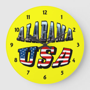 Alabama Picture and USA Flag Font Große Wanduhr