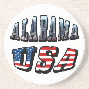 Alabama Picture and USA Flag Font Sandstein Untersetzer