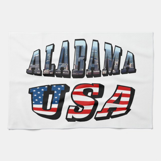 Alabama Picture und USA Flag Schriftart Handtuch (Horizontal)