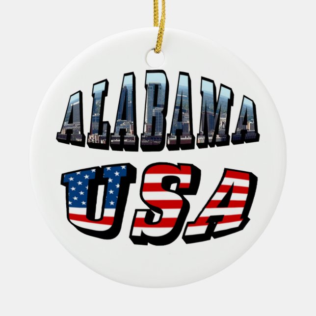 Alabama Picture und USA Flag Schriftart Keramikornament (Vorne)