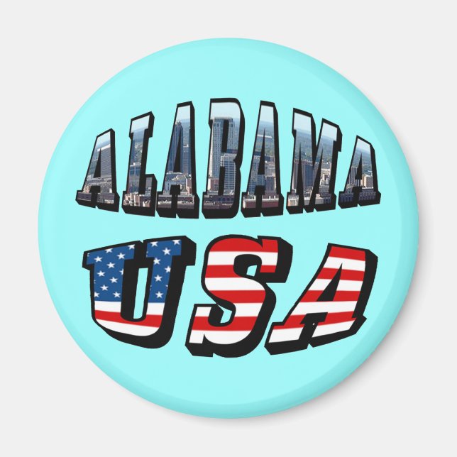 Alabama Picture und USA Flag Schriftart Magnet (Vorne)
