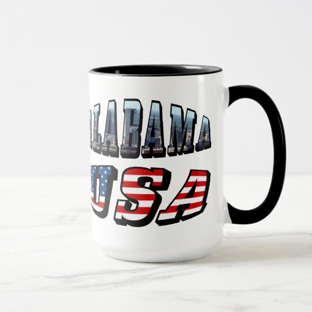 Alabama Picture und USA Flag Schriftart Tasse (Rechts)