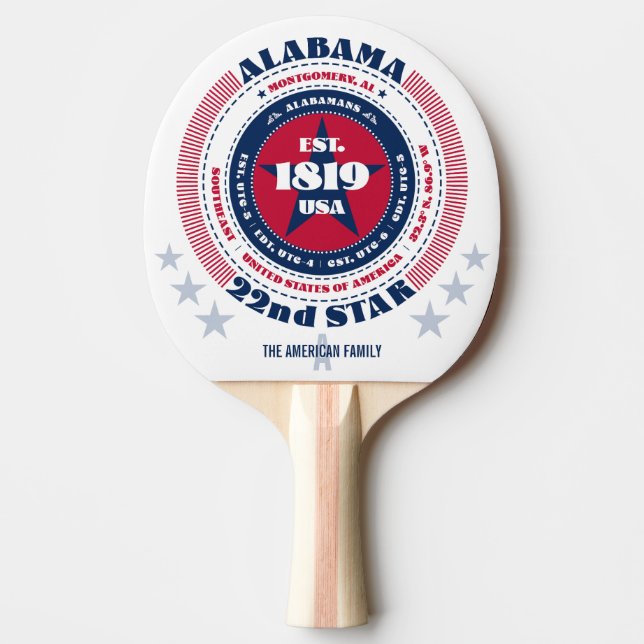 Alabama Pride Circular Typografy Monogram Tischtennis Schläger (Vorderseite)
