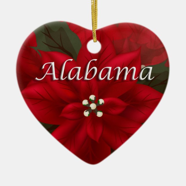 Alabama Red Poinsettia Herzdekoration Keramikornament (Vorne)